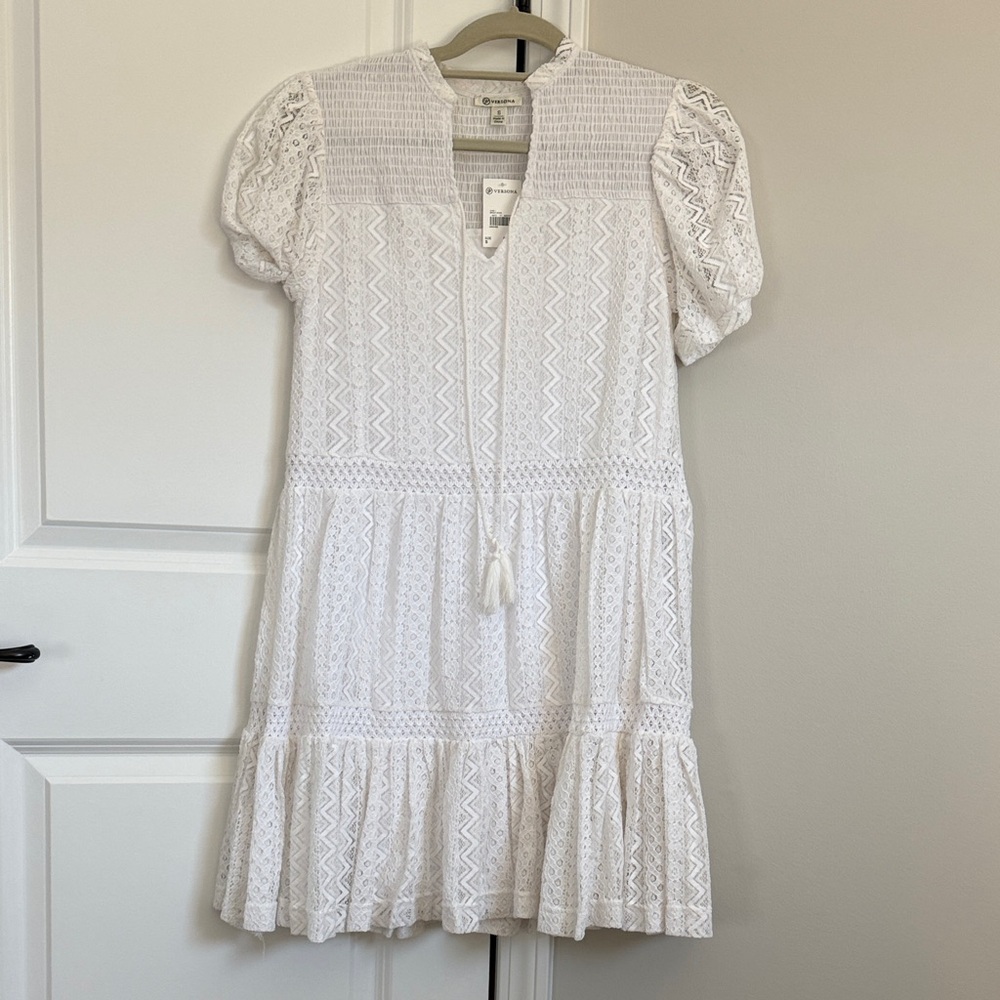 Versona White Textured Lace Lined Dress